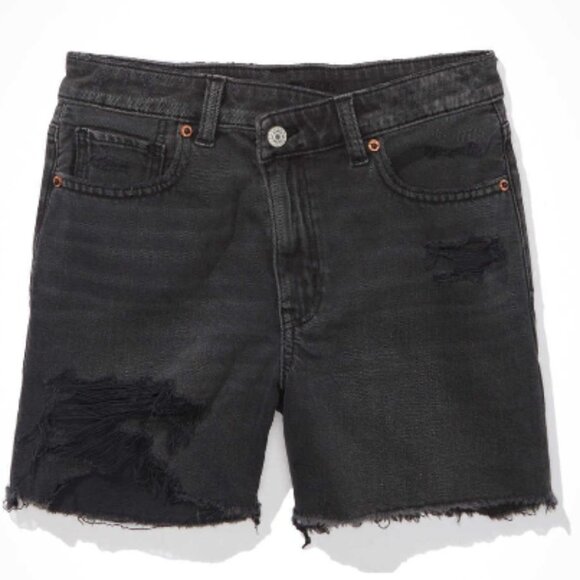 American Eagle AE Denim Highest Waist Baggy Short Sz 12 Faded Black Ripped - Picture 1 of 6